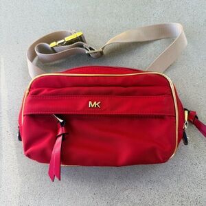 Michael Kors red nylon belt bag with gold tone hardware